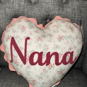 Heart-Shaped "Nana" Floral Throw Pillow - Pink & Cream